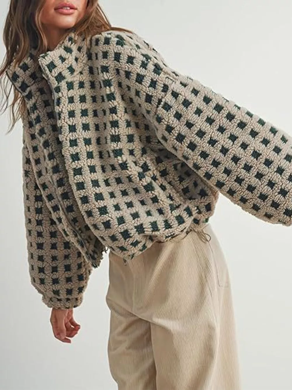 Plaid Zip Up Sherpa Jacket, image 8