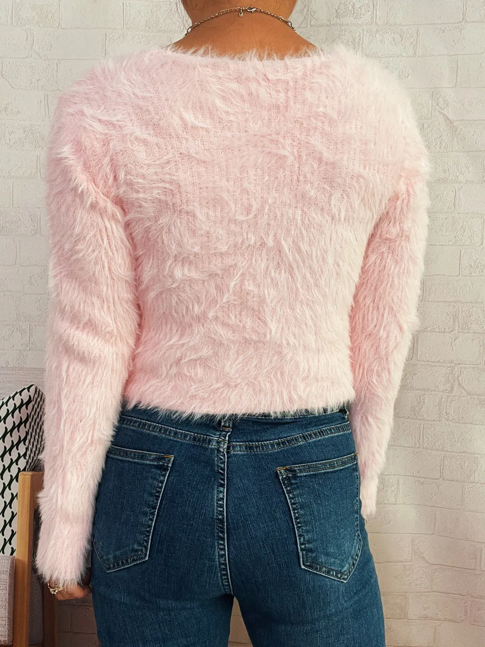 Fuzzy Heart Shape Button-Up Cardigan, image 15