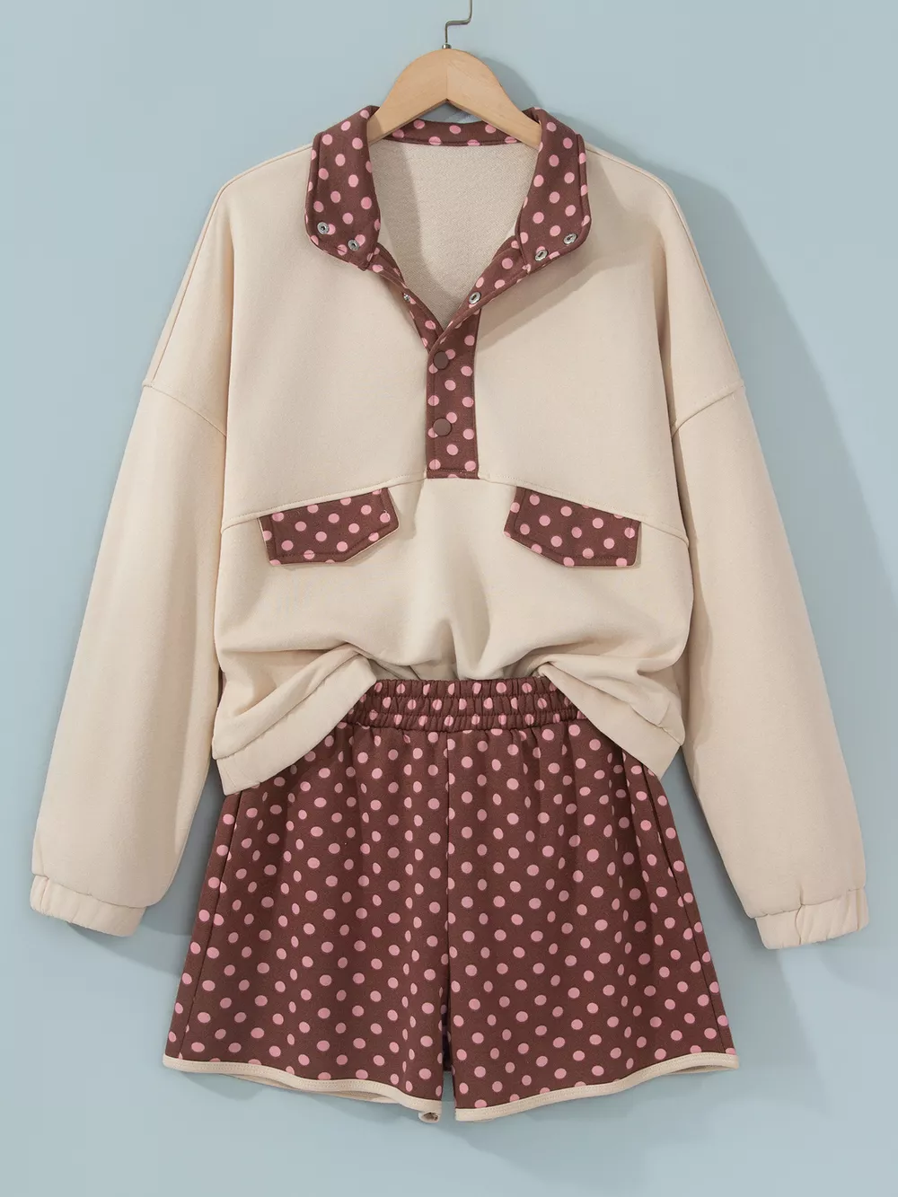 Polka Dot Contrast Baggy Pullover and Elastic Waist Shorts 2pcs Set, image 3