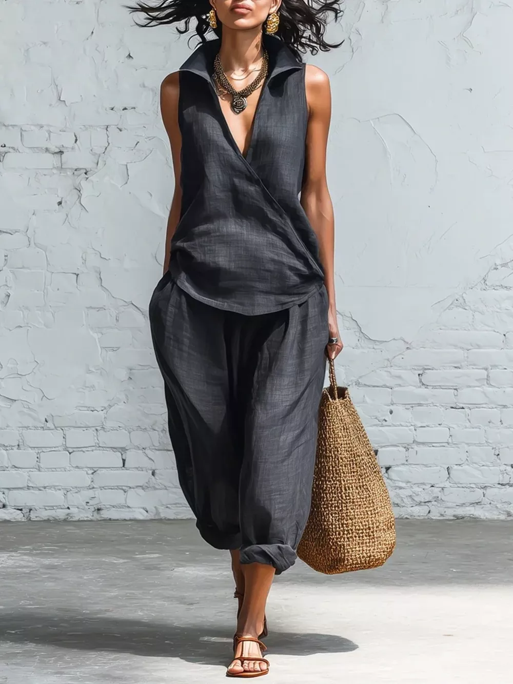 Full Size Sleeveless Top and Pants Two-Piece Set Plus Size