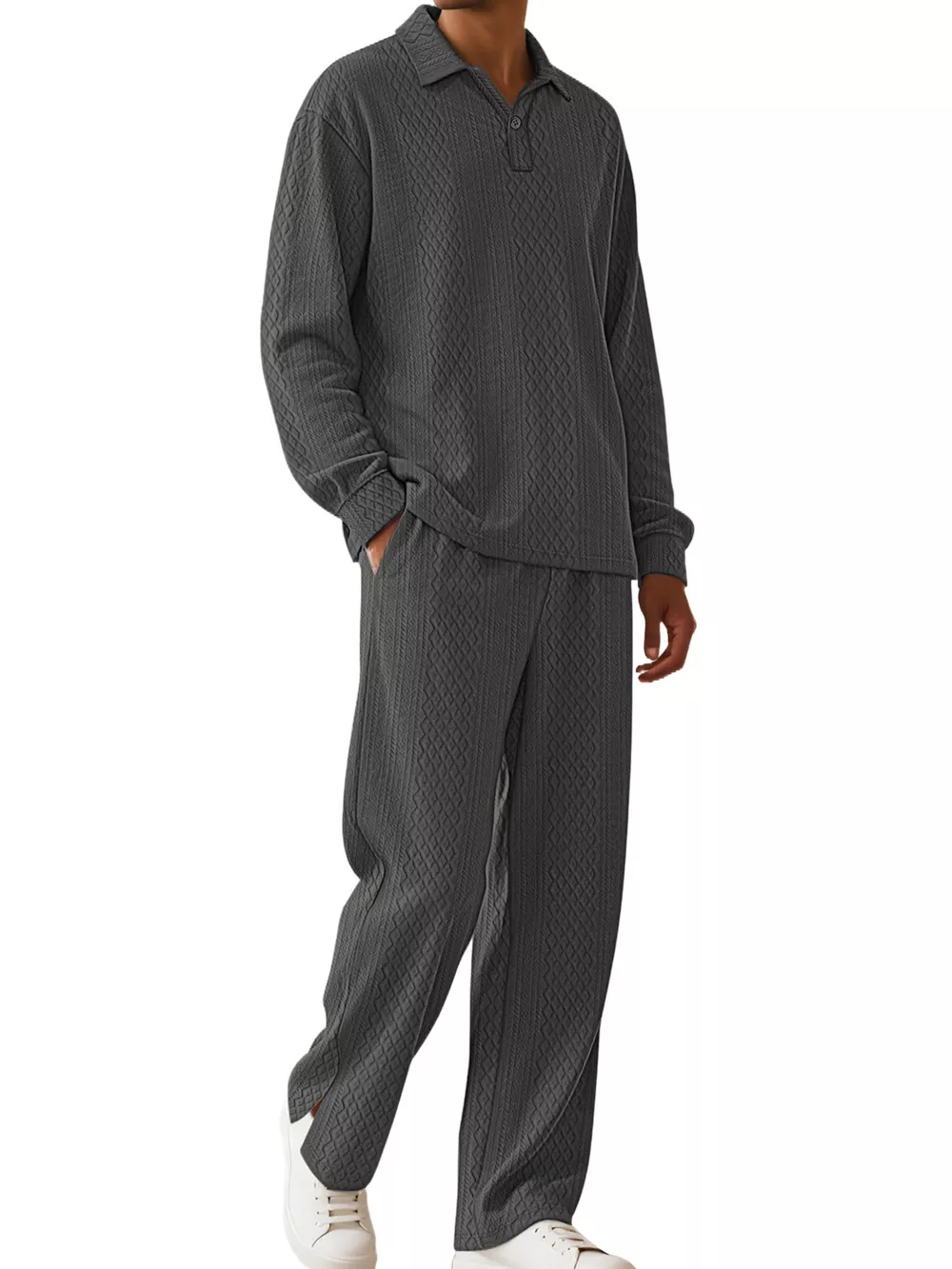 Men's Full Size Textured Long Sleeve Top and Pants Set Plus Size, image 8