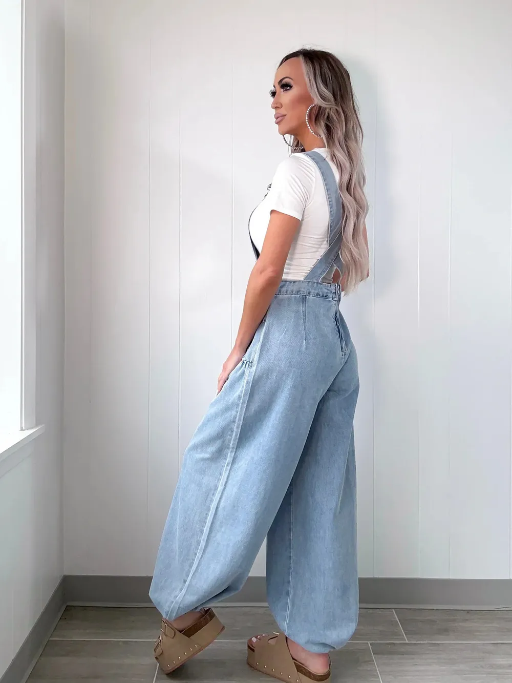 Wide Leg Denim Overalls, image 4