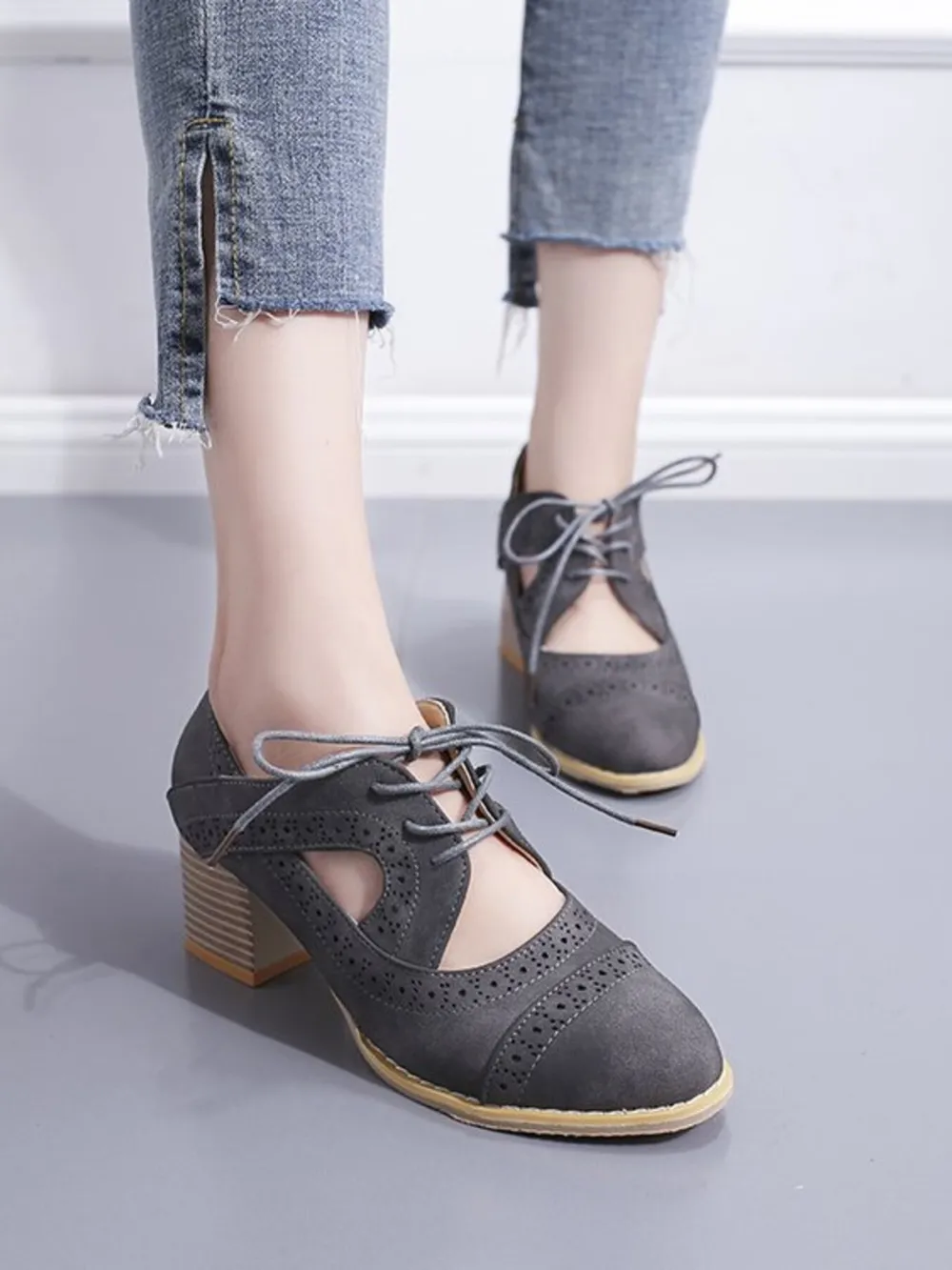Lace-Up Block Heel Pumps, image 3