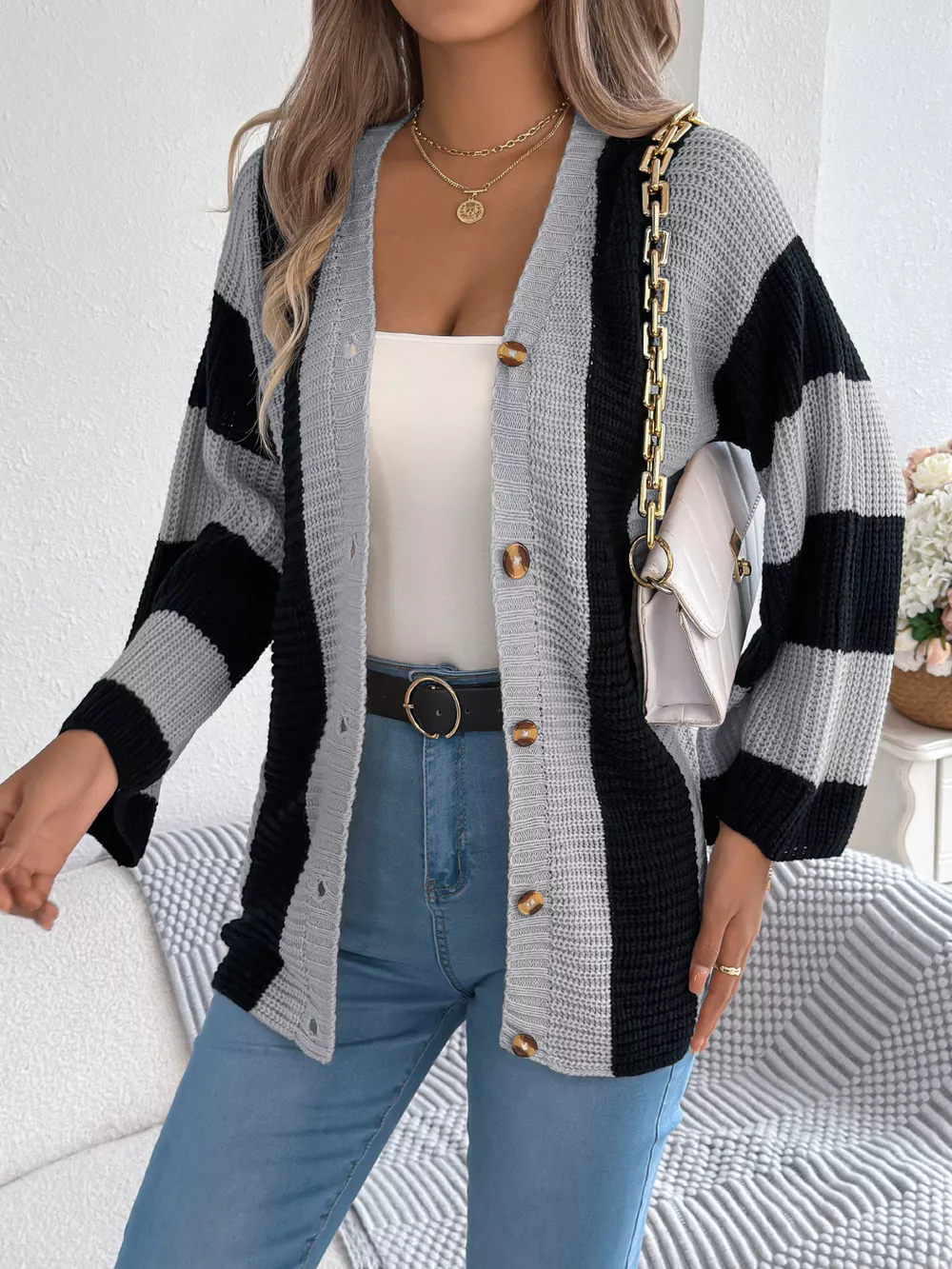 Color Block Button-Up Cardigan, image 11