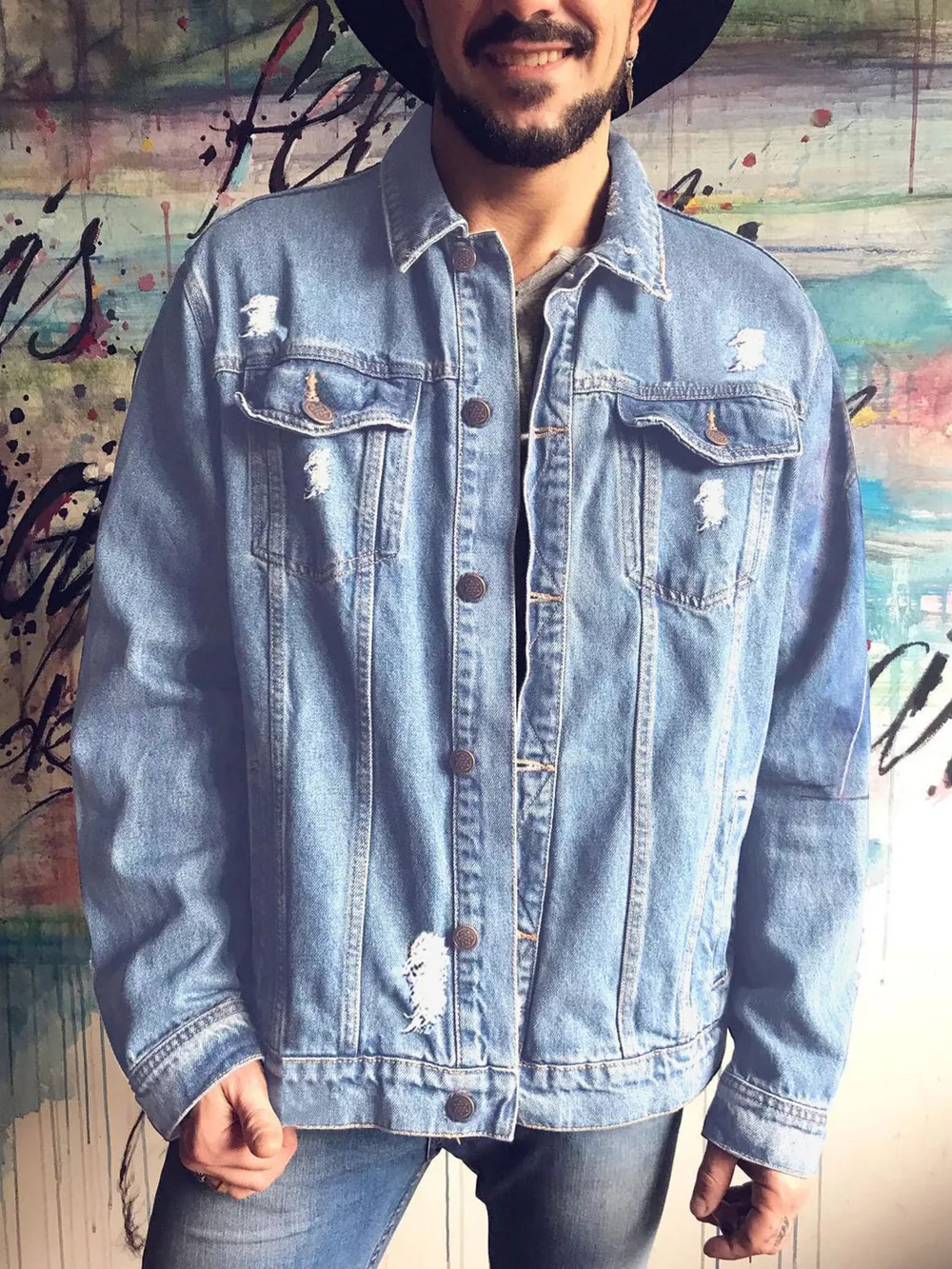 Men's Full Size Graphic Back Button Up Denim Jacket Plus Size, image 6