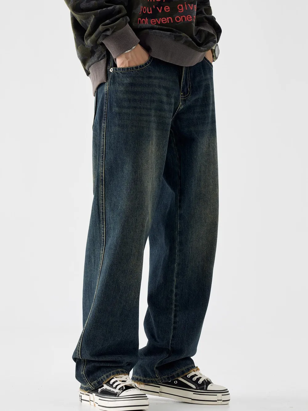 Men's Vintage Wash Wide Leg Jeans, image 5