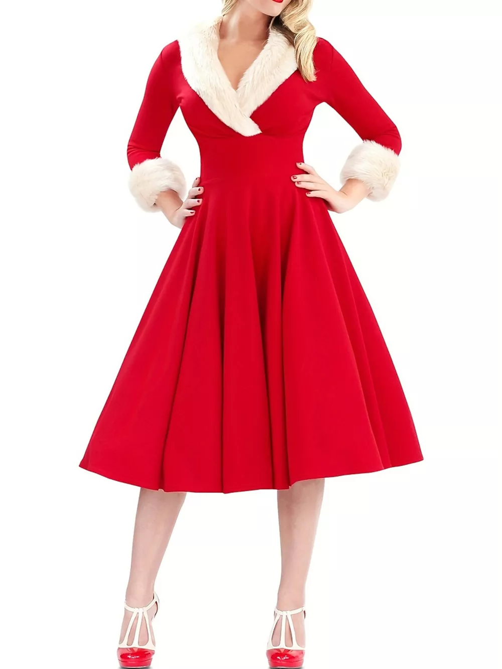 Faux Fur Trim Christmas Dress, image 3