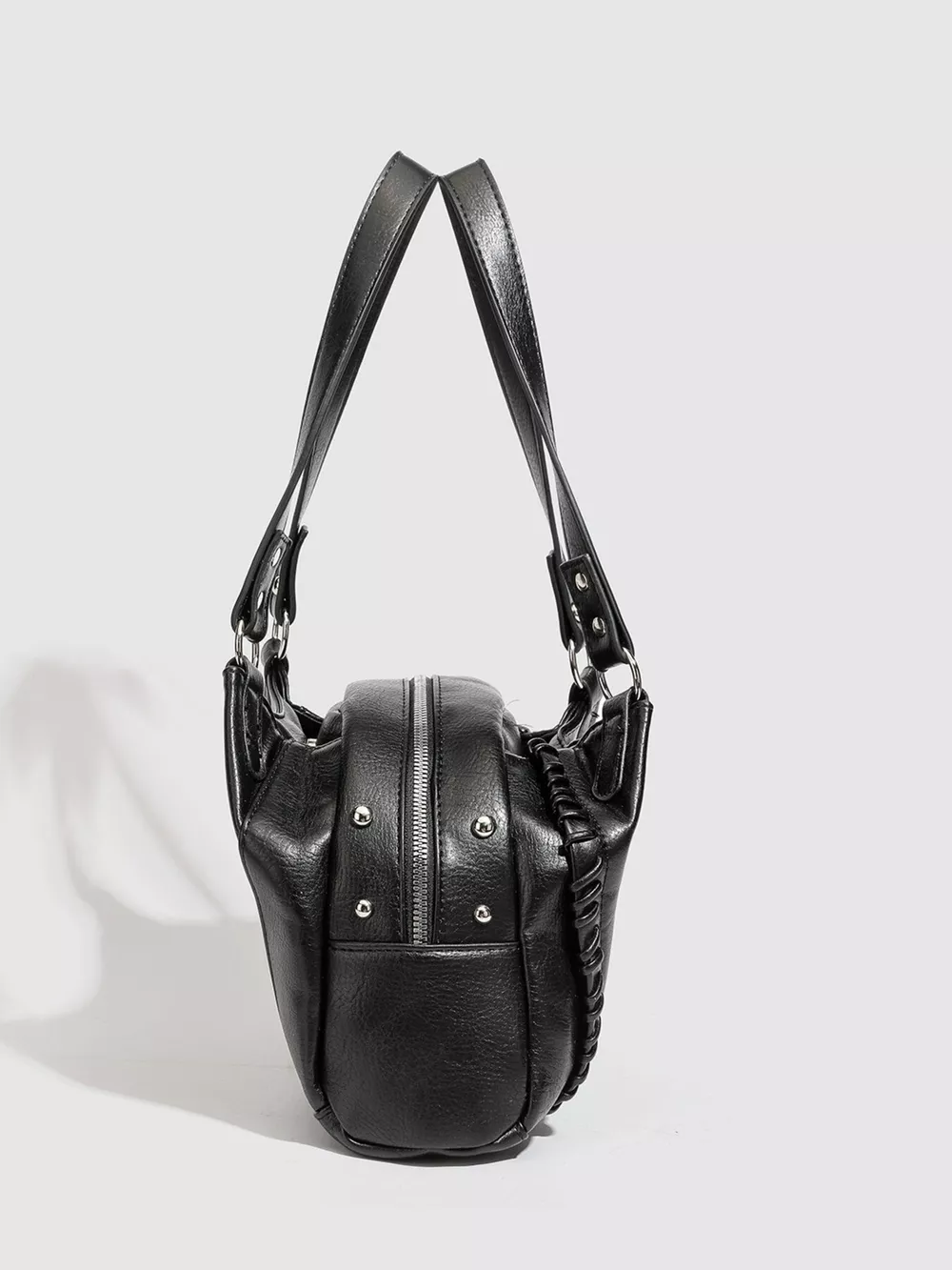 PU Leather Shoulder Bag with Woven Detail and Stud Accents, image 5