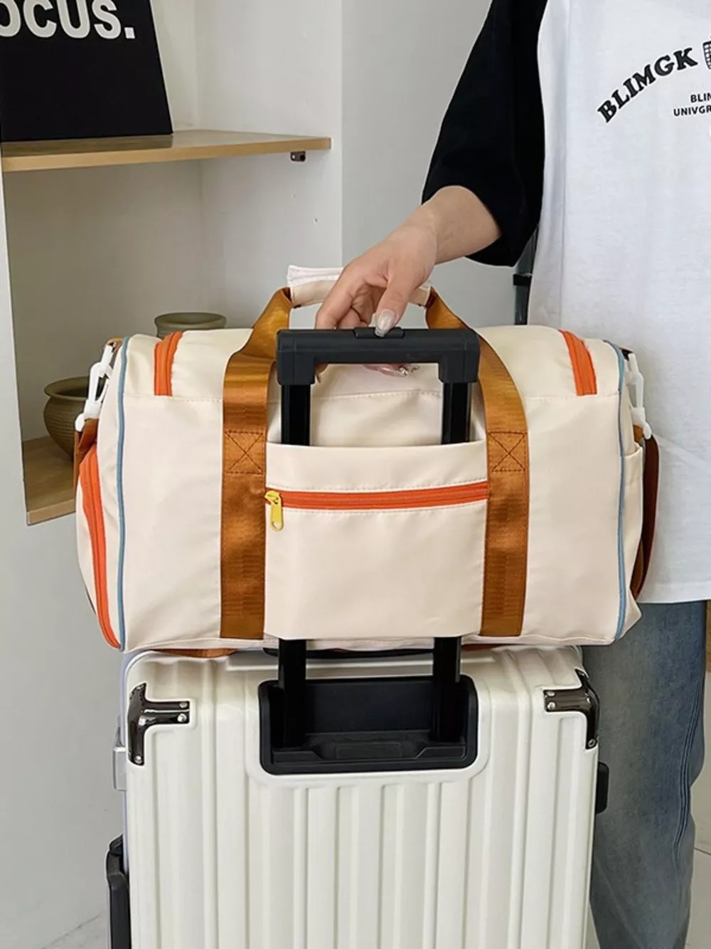 Multi-Pocket Color-Block Travel Bag, image 10