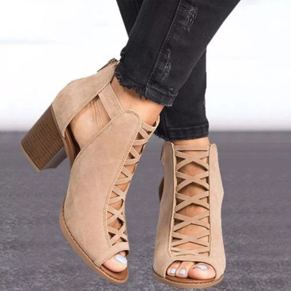 Peep Toe Block Heels Sandals, image 4