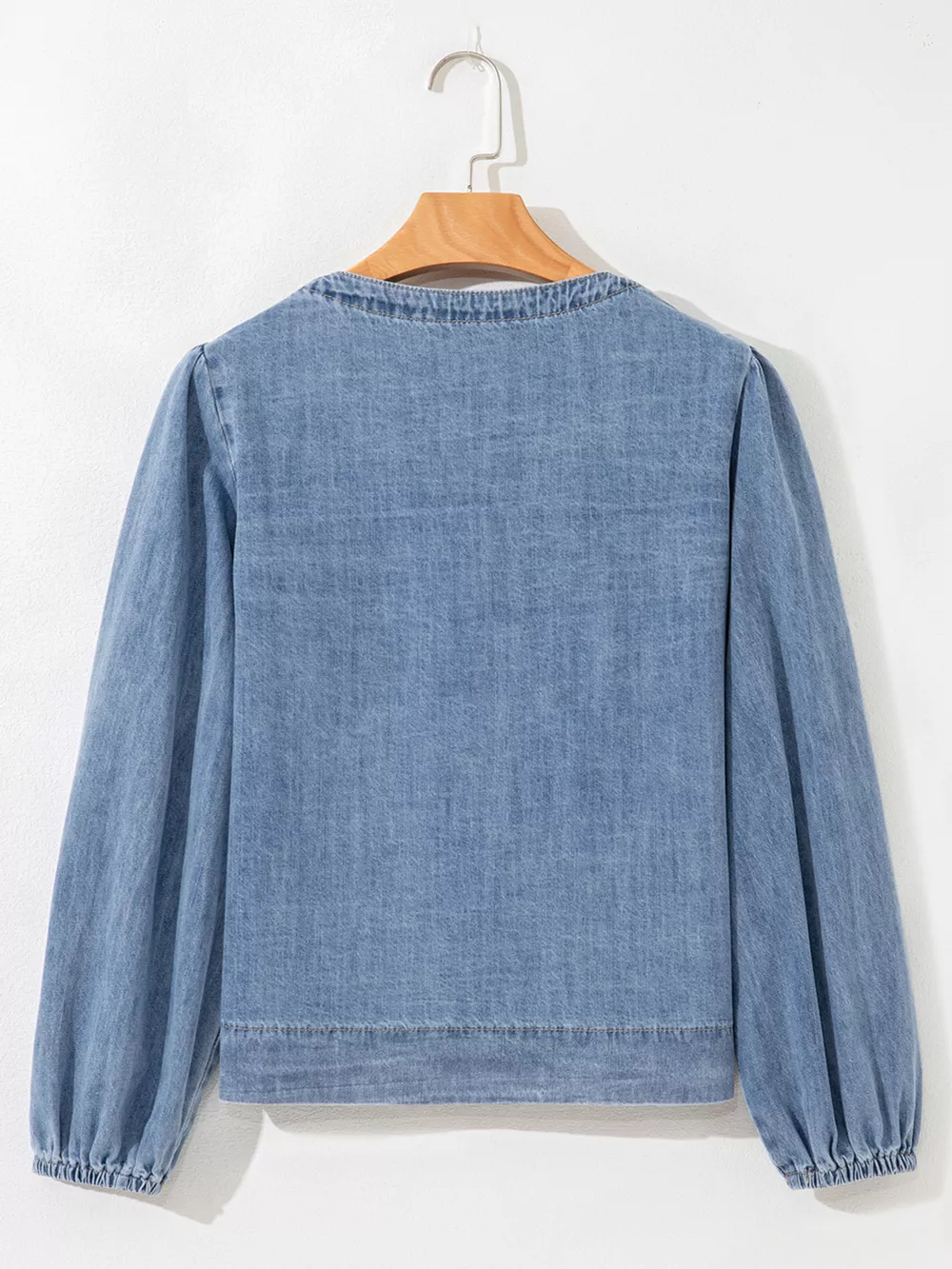 Tied Front Puff Sleeve Denim Top, image 9