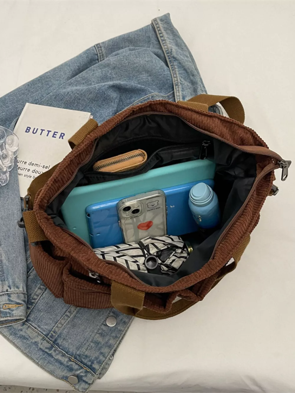 Corduroy Multi-Pocket Crossbody Bag, image 7