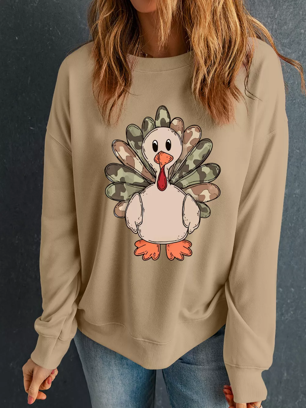 Camouflage Thanksgiving Turkey Graphic Sweatshirt, image 4