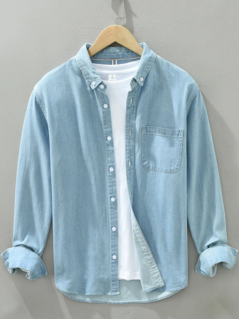 Men's Plus Size Button Up Long Sleeve Denim Shirt, image 3