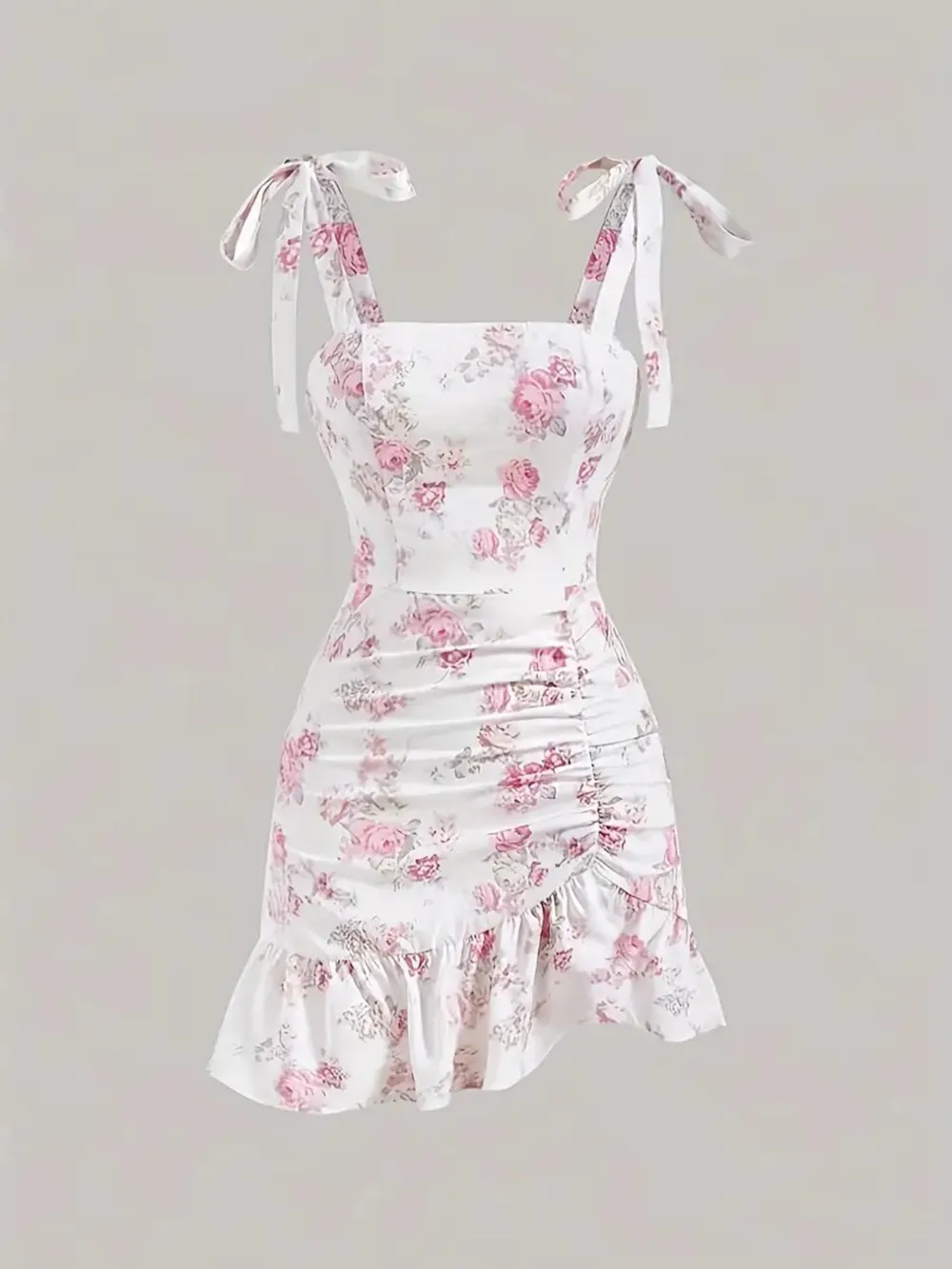 Ruffled Hem Floral Tie-Strap Mini Dress, image 6
