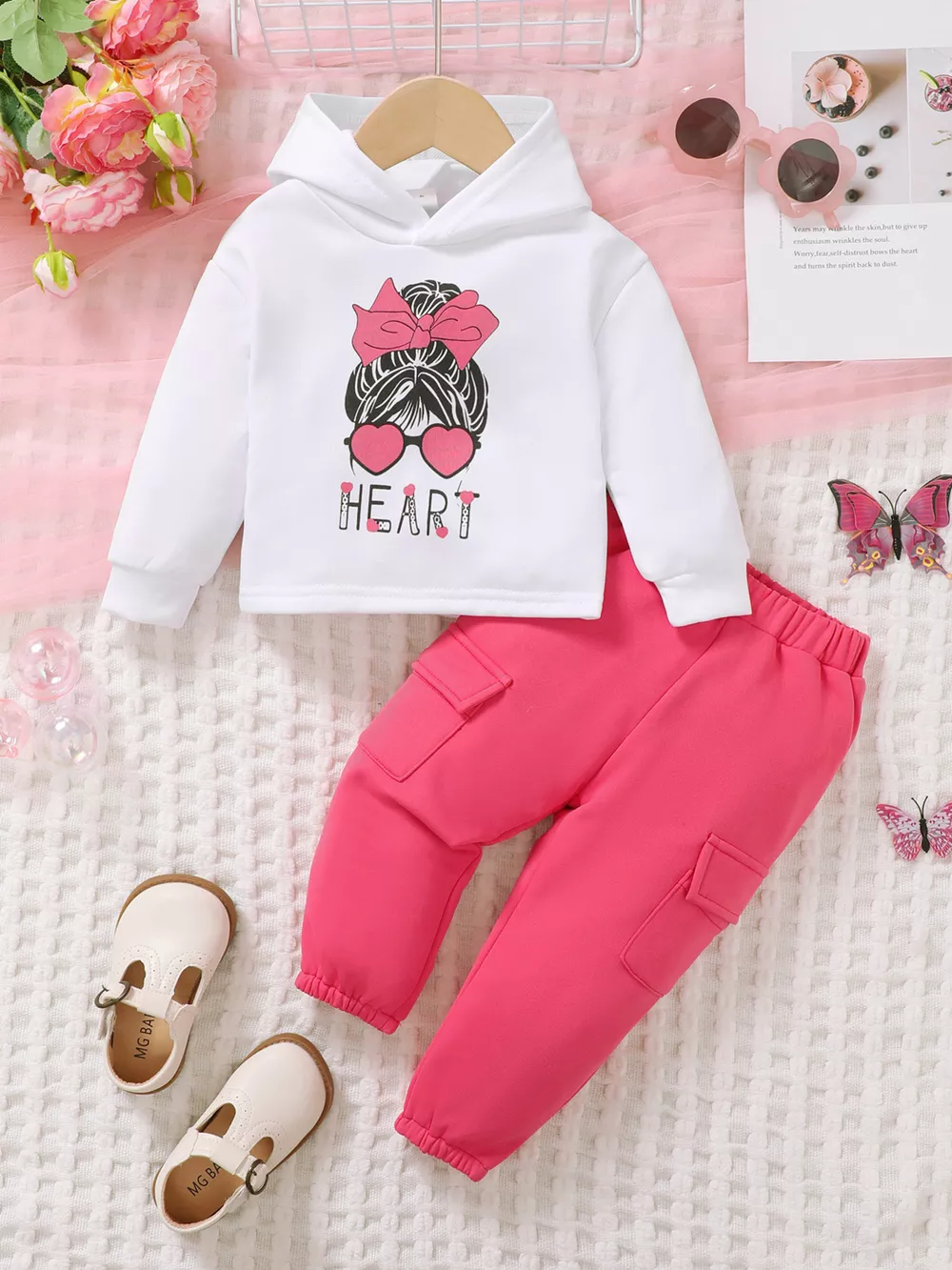 Children's Heart Graphic Hoodie and Cargo Pants Set