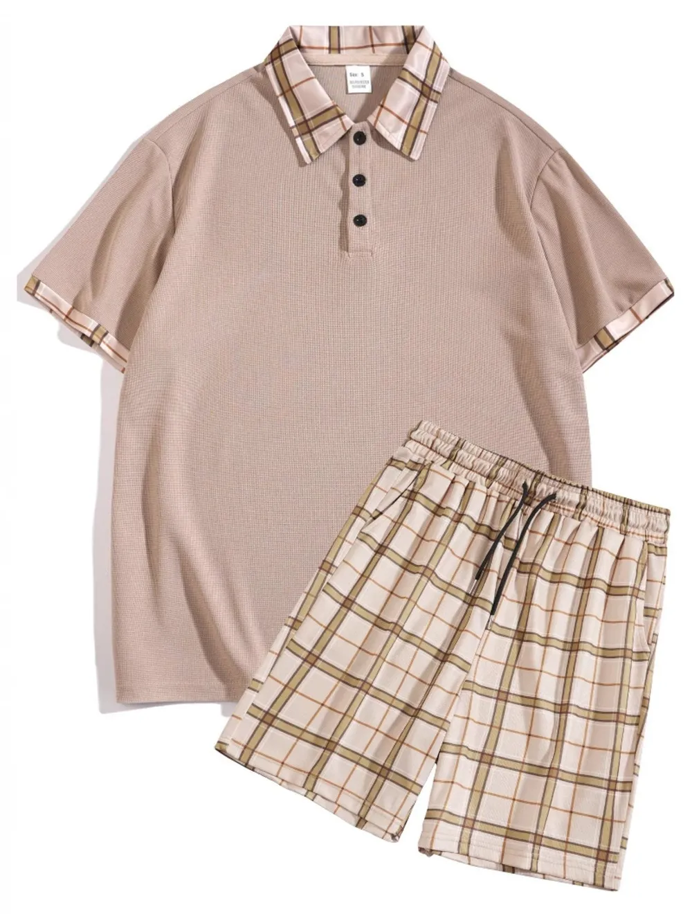 Men's Full Size Classic Plaid Collar Polo and Shorts Set Plus Size, image 2