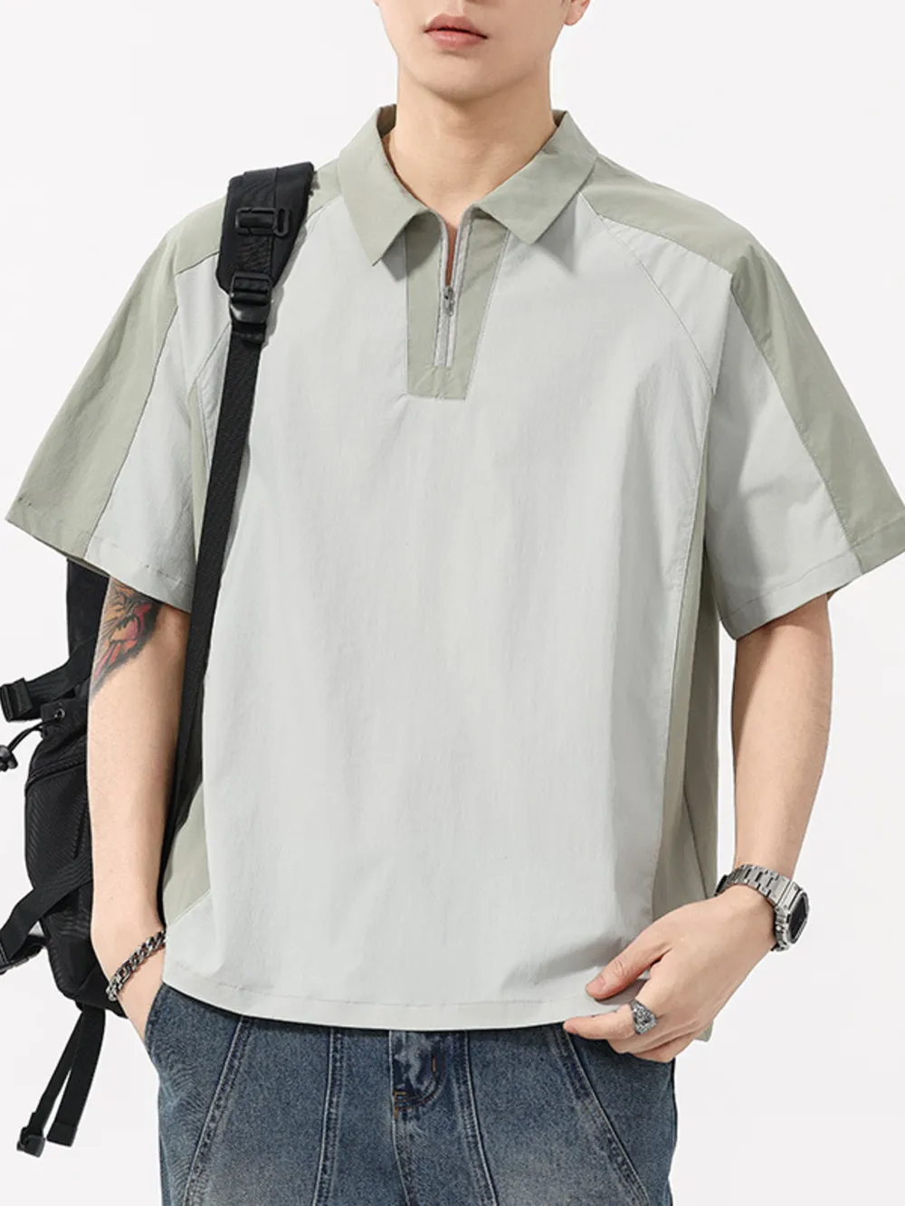 Men's Plus Size Quarter Zip Short Sleeve Polo, image 5
