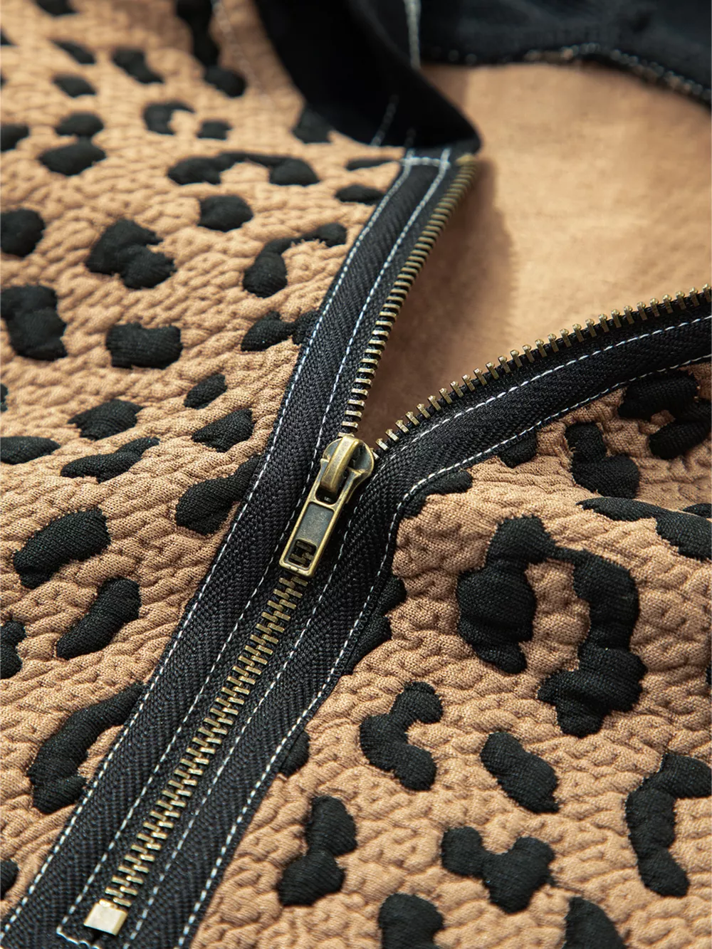 Leopard Patchwork Contrast Stitching Knotted Cuff Quarter Zip Hoodie, image 11