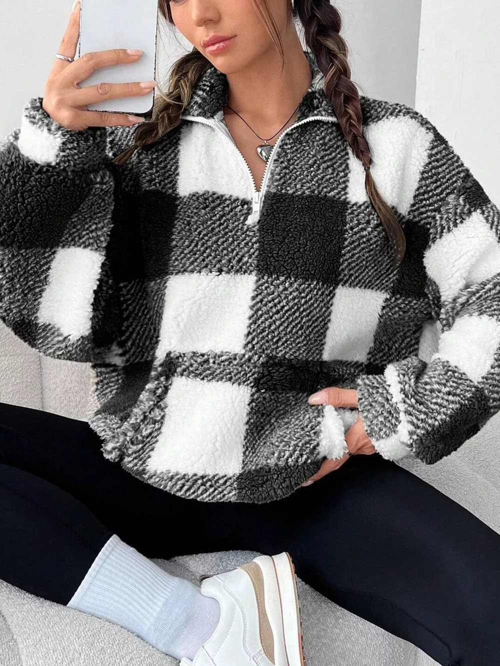Full Size Plaid Sherpa Long Sleeve Sweatshirt Plus Size, image 22