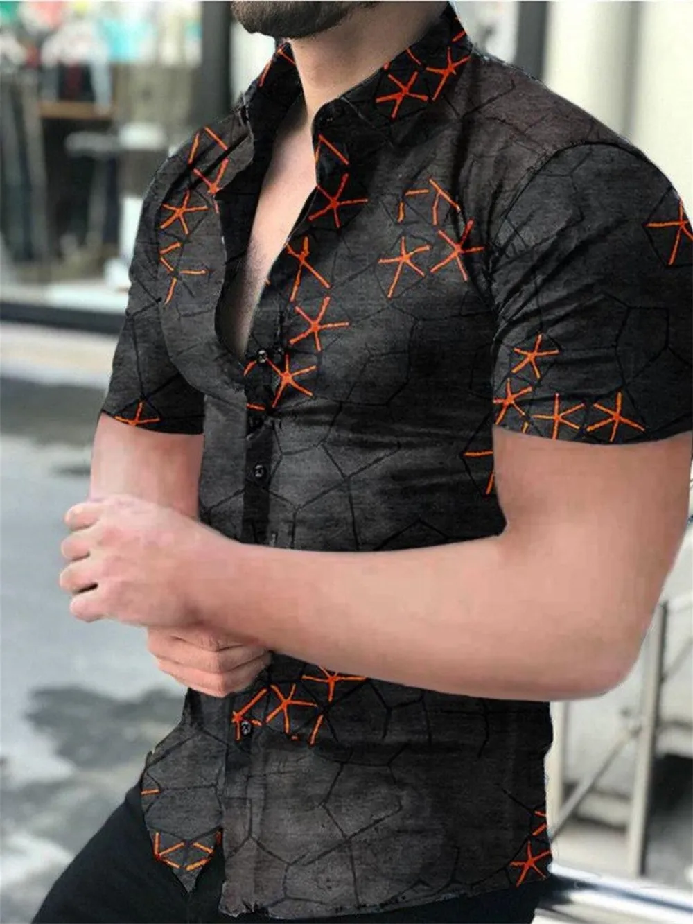 Men's Full Size Printed Short Sleeve Shirt Plus Size, image 2