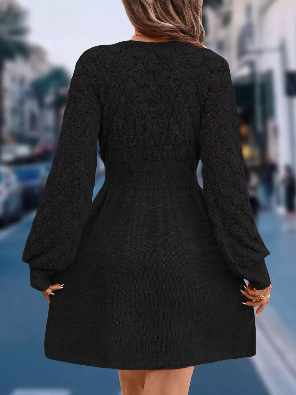 V-Neck Long Sleeve Sweater Dress, image 11