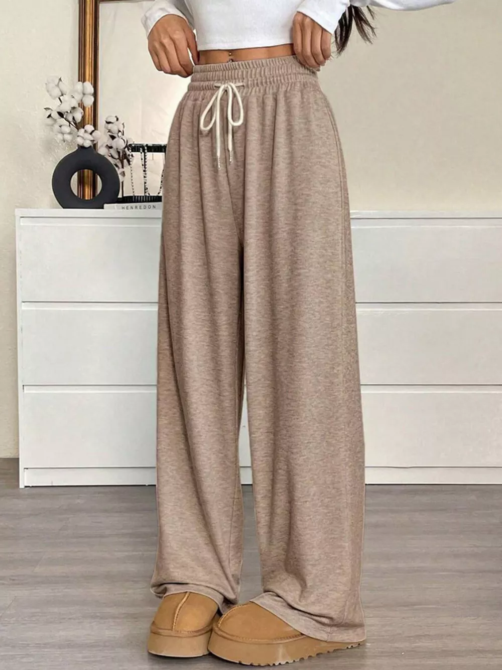 High-Waisted Wide-Leg Pants with Drawstring, image 5
