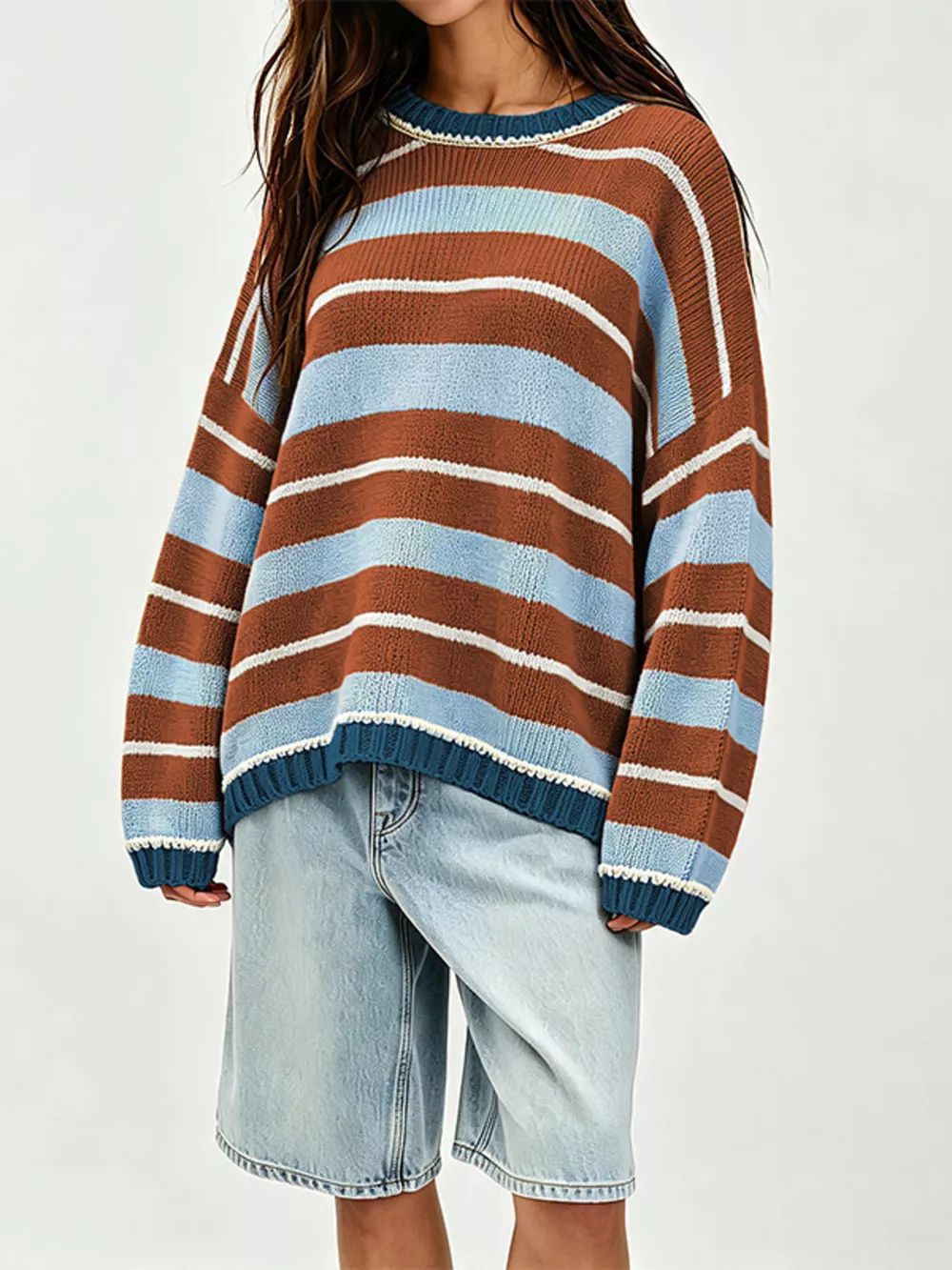 Oversized Striped Crew Neck Sweater, image 4