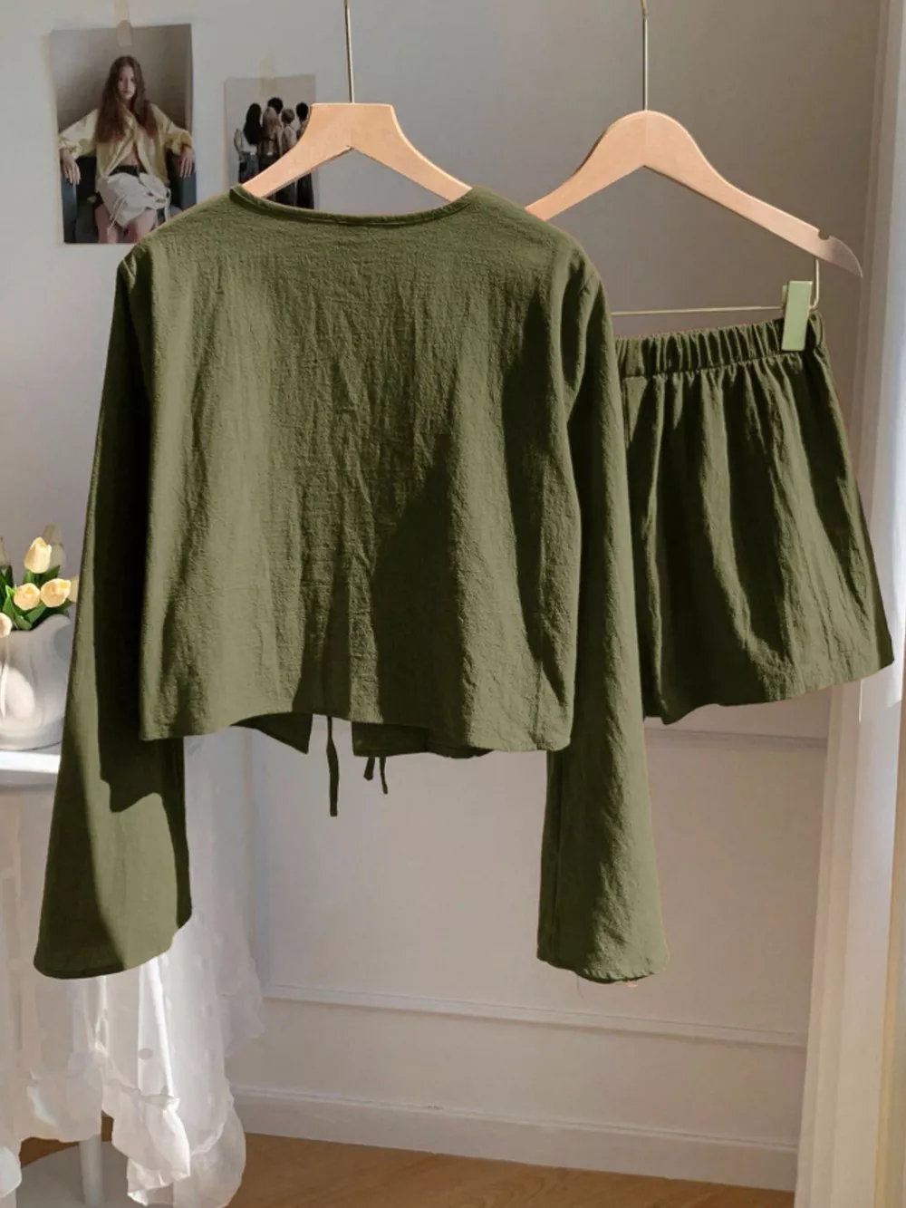 Embroidered Tie-Front Top & Shorts Set, image 5
