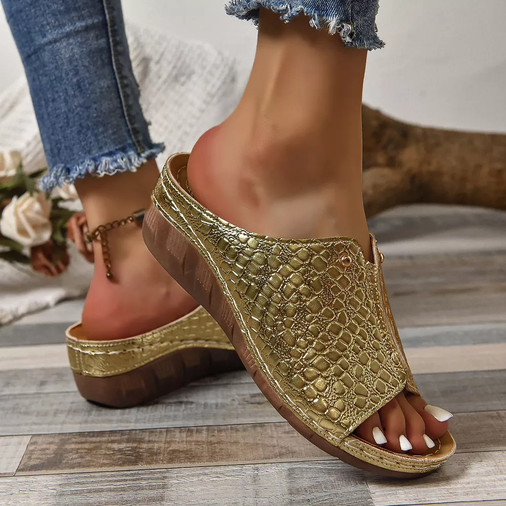 Crocodile-Embossed Wedge Sandals, image 18