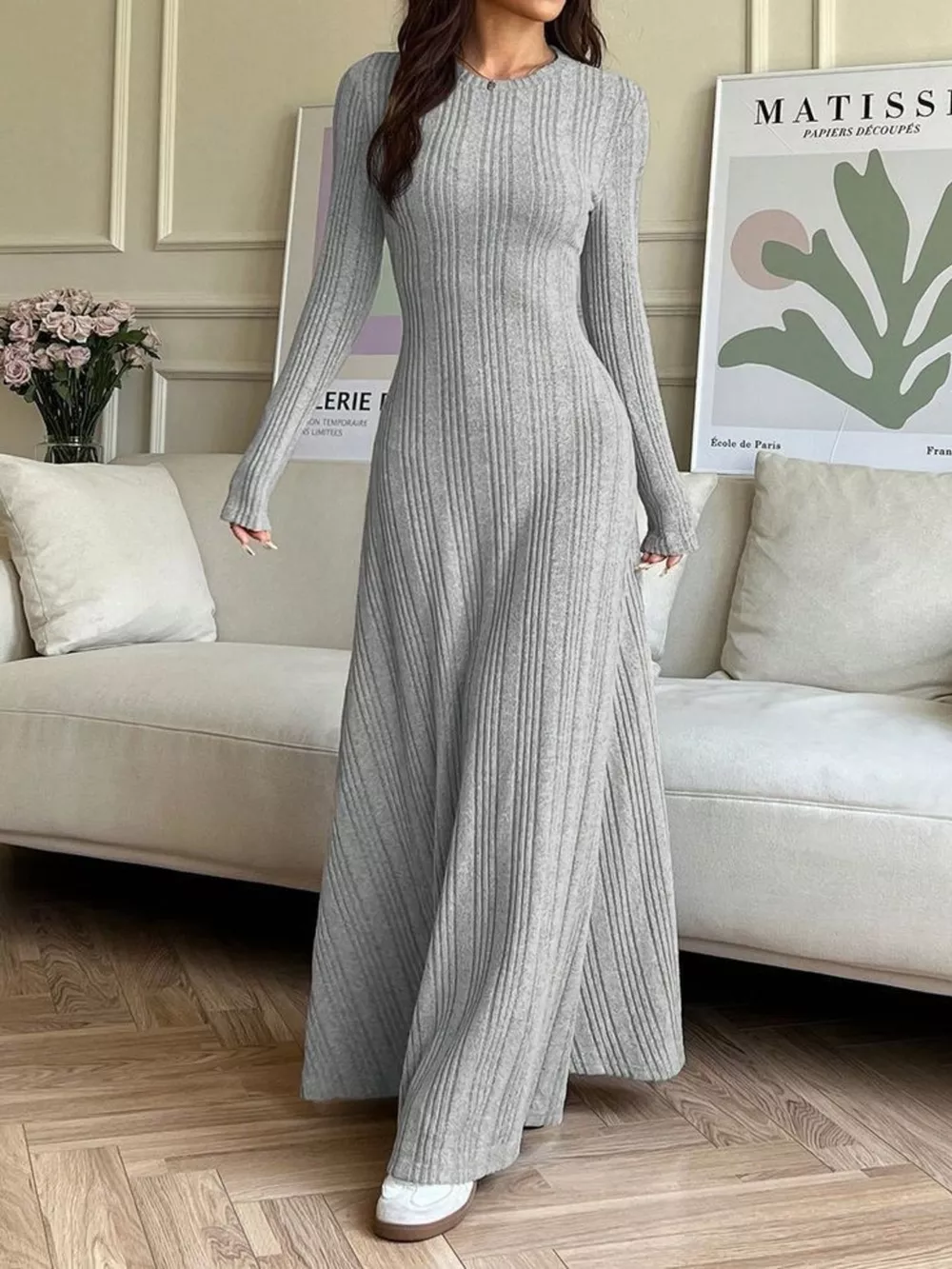 Long Sleeve Ribbed Knit Dress, image 2