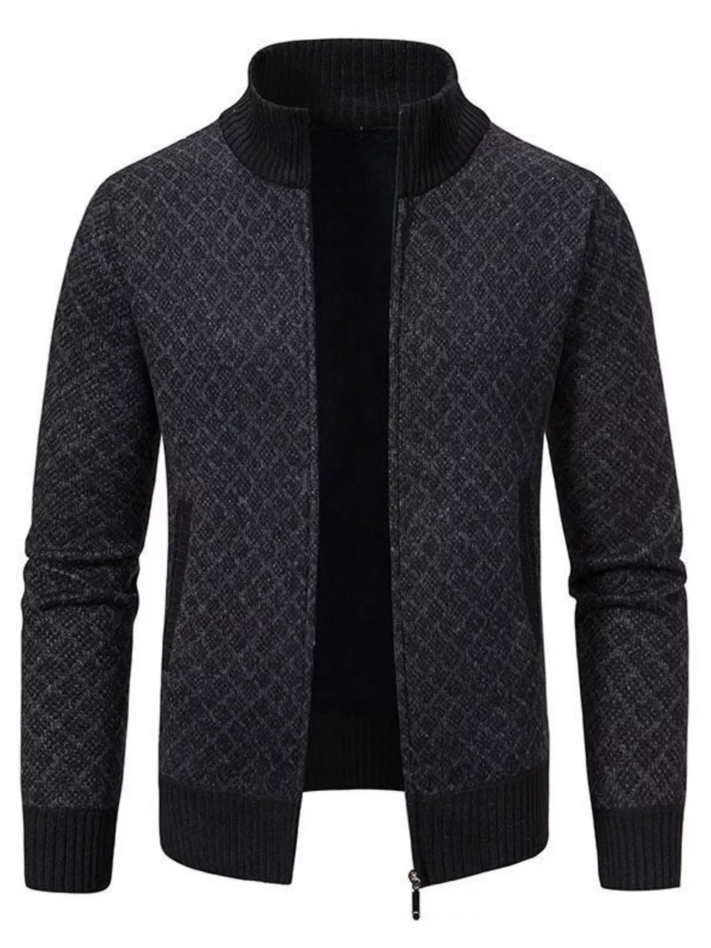 Men's Plus Size Geometric Patterned Full-Zip Cardigan