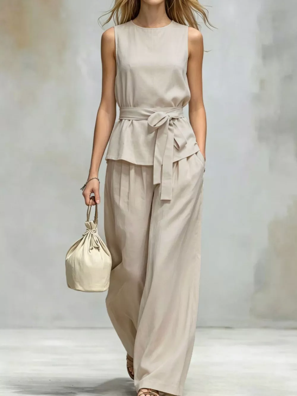 Sleeveless Top and Wide-Leg Pants Set, image 3