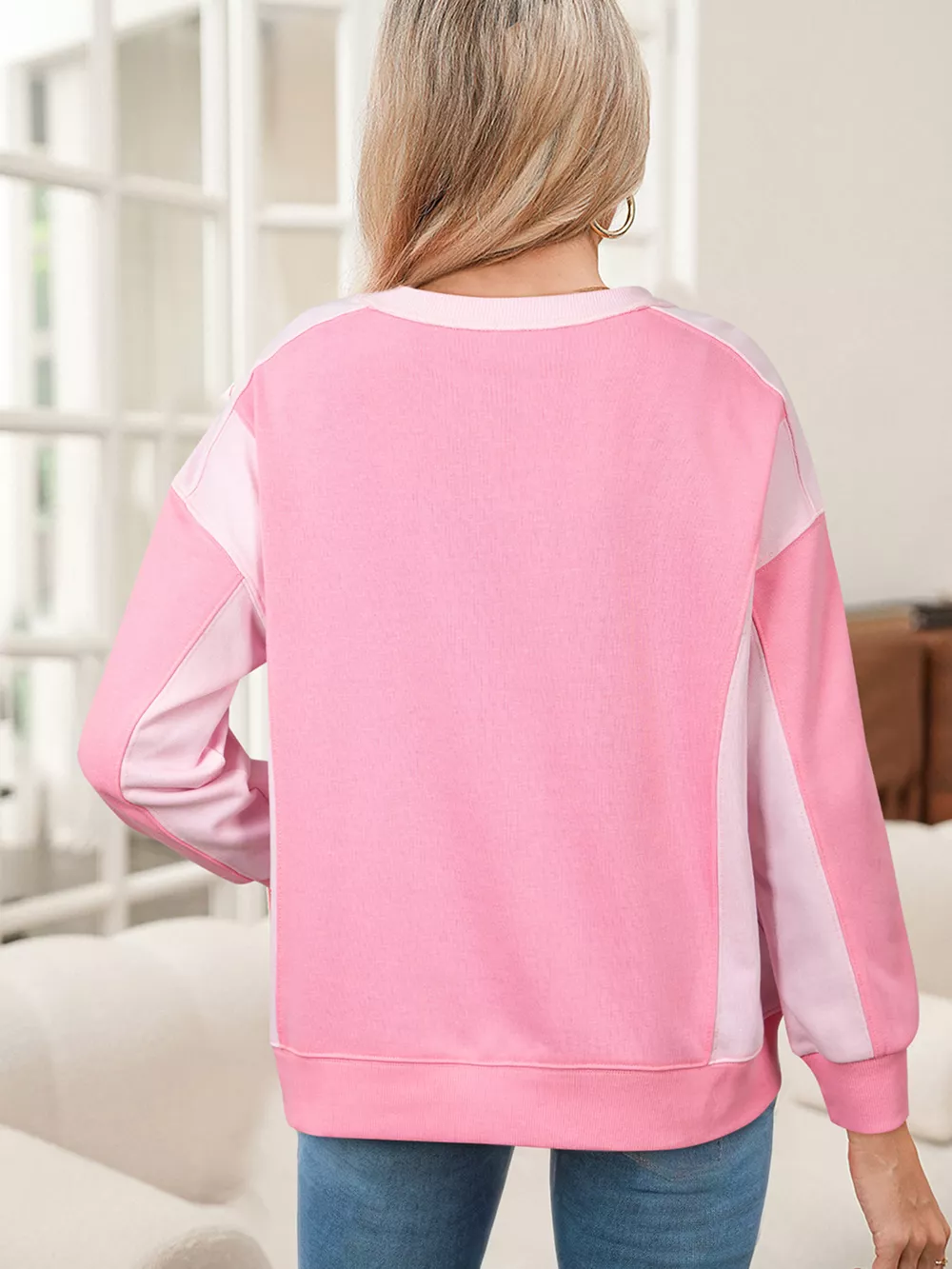 2-tone Color Block Patchwork Drop Shoulder Sweatshirt, image 2