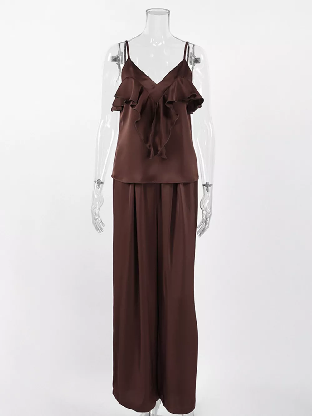 Ruffle V-Neck Cami and Wide-Leg Pants Two-Piece Set, image 7