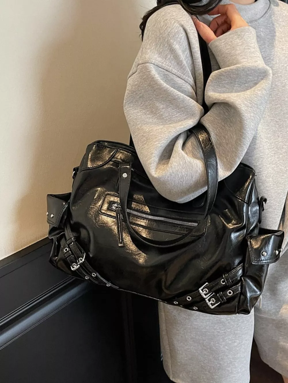 Buckle Accents Shoulder Bag, image 2