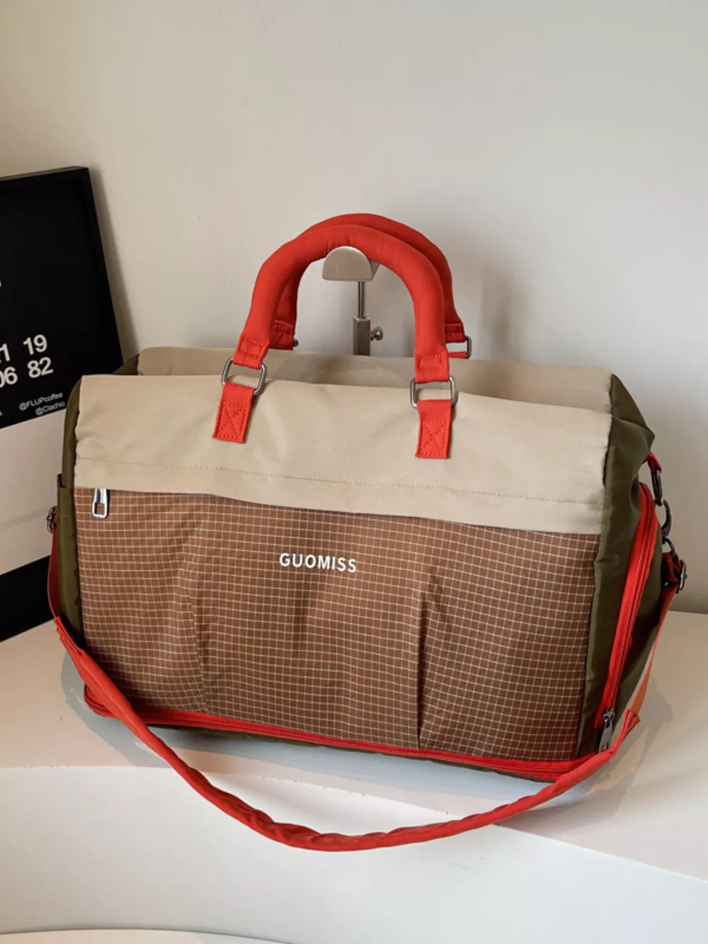 Plaid Travel Bag with Detachable Strap, image 5