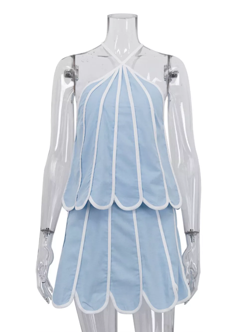 Contrast Trim Halter Neck Top and Skirt Set, image 7