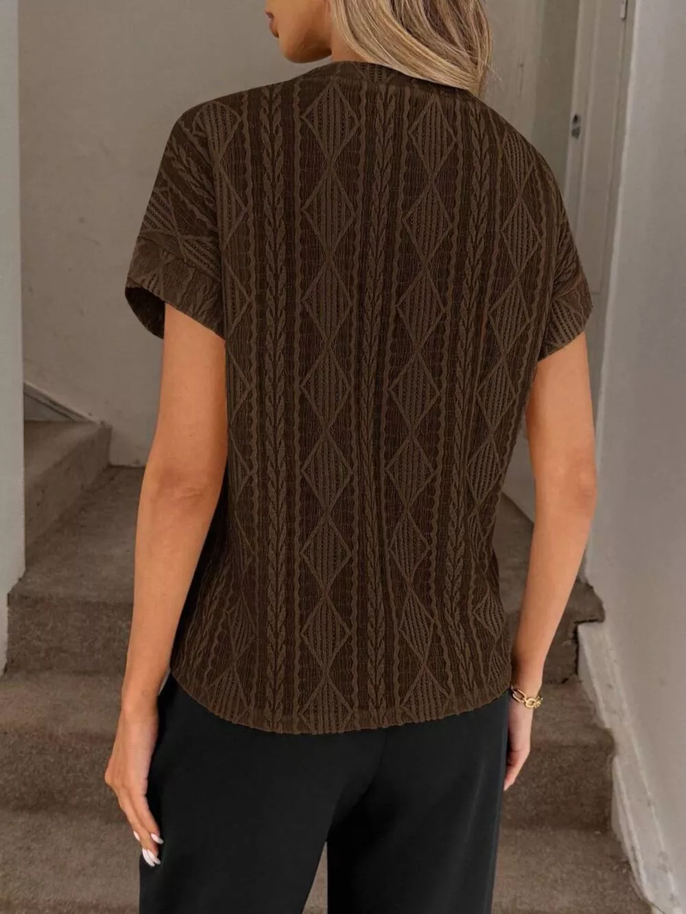 Diamond Pattern Round Neck Top, image 6