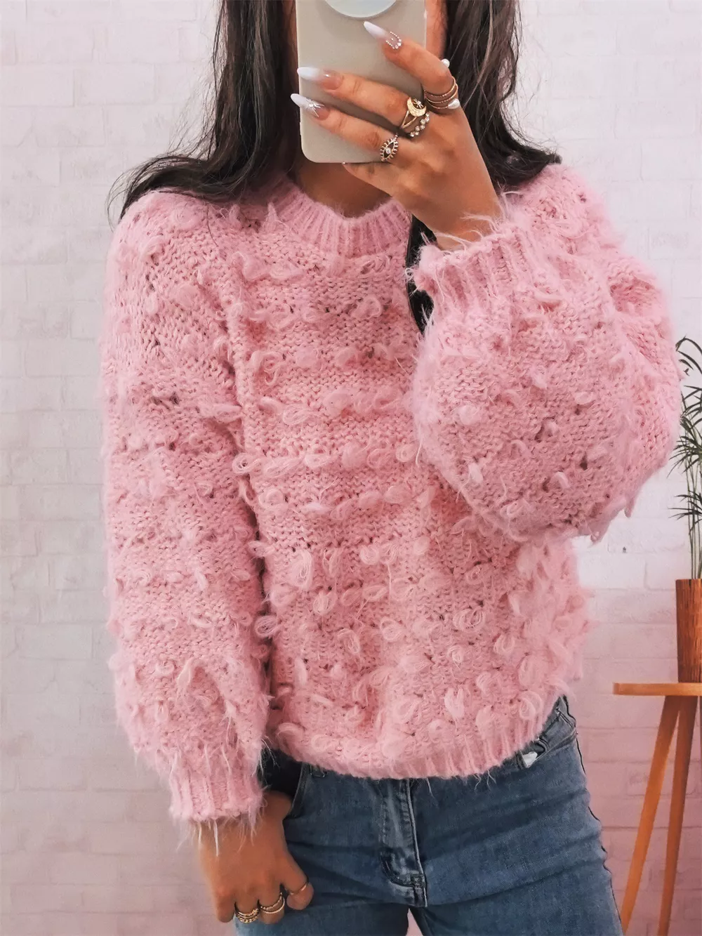 Chunky Round Neck Long Sleeve Sweater, image 16