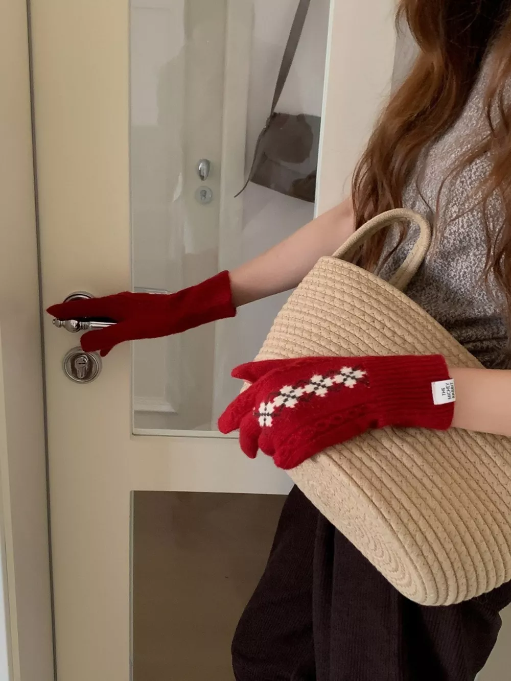 Geometric Pattern Knitted Warm Winter Gloves, image 4