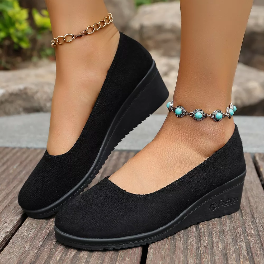 Round Toe Wedge Slip-Ons