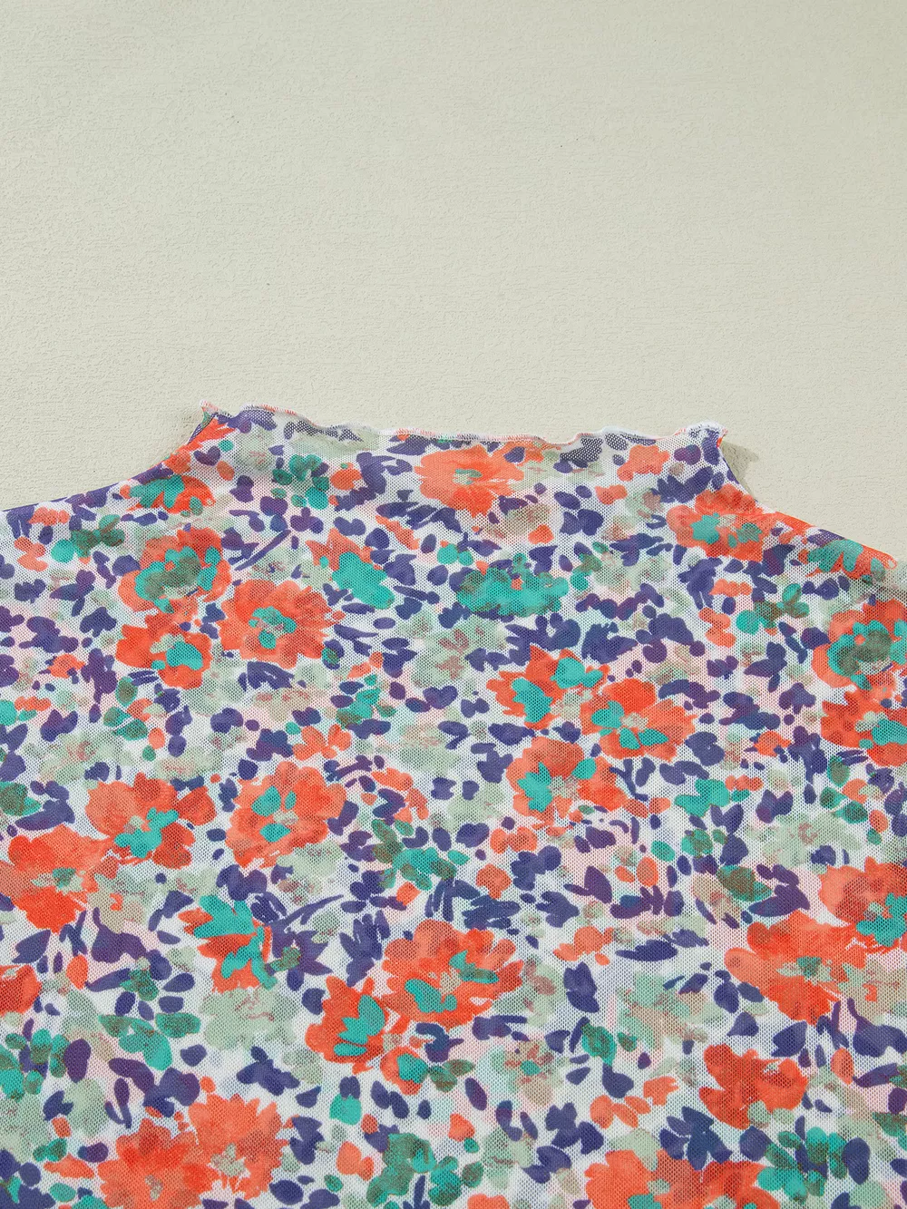 Floral Print Sheer Mesh Long Sleeve Mock Neck Top, image 8