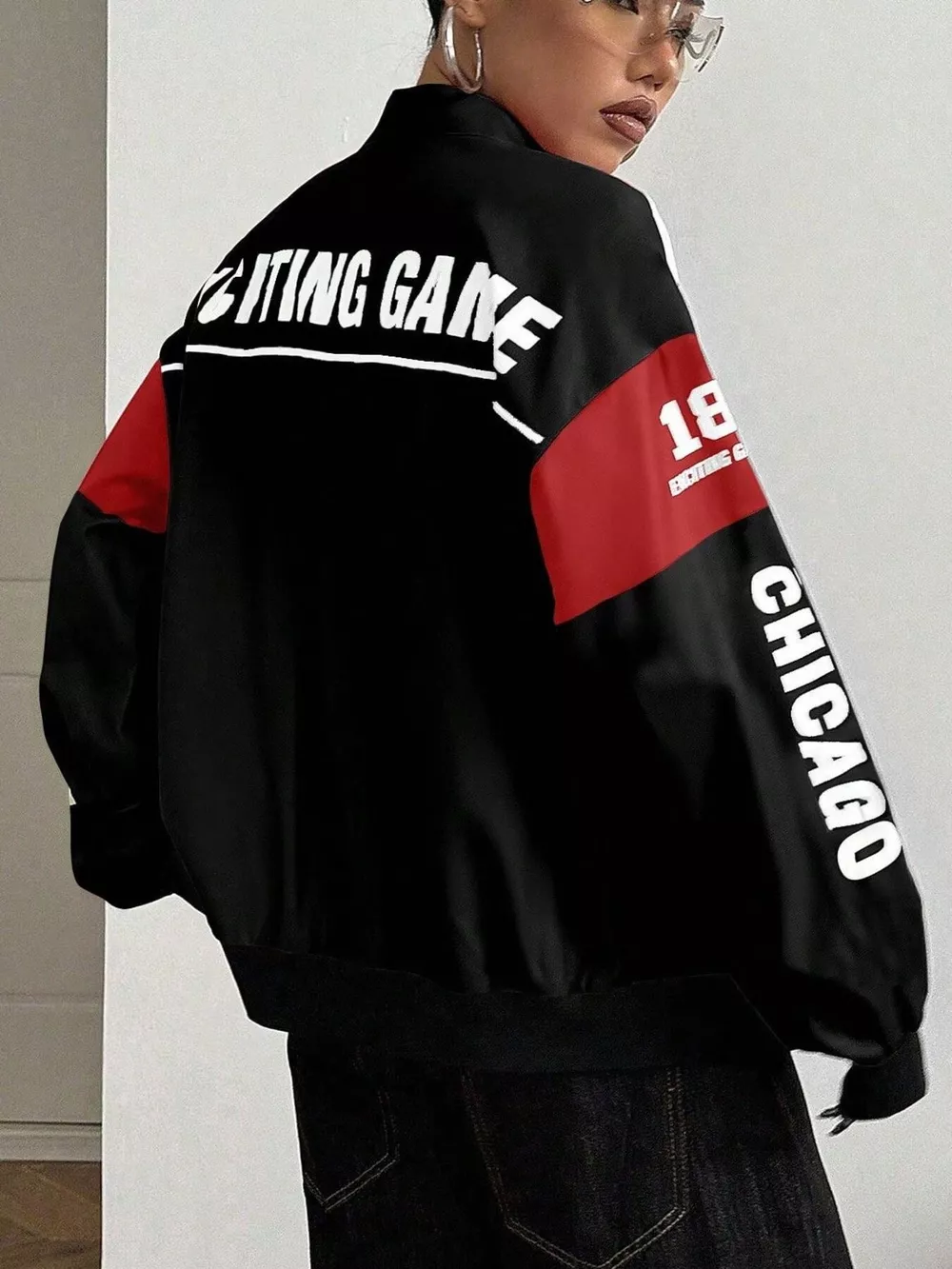 Letter Print Zip Up Jacket, image 5