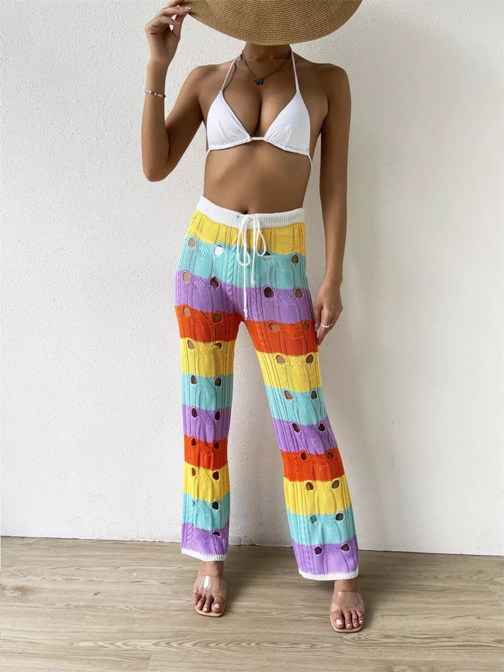 Striped Crochet Hollow-Out Knit Pants, image 8