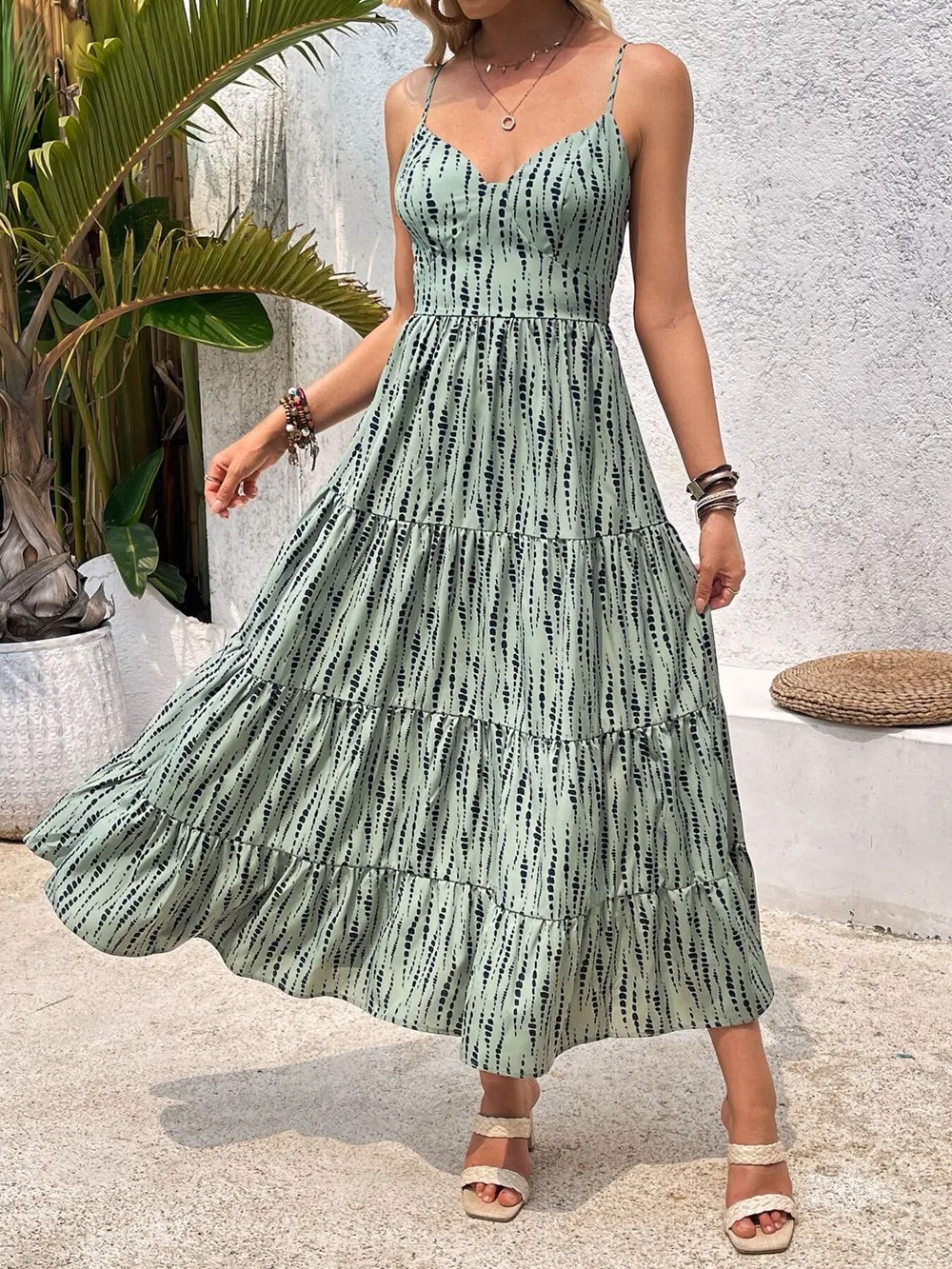 Tie Back Tiered Midi Cami Dress, image 12
