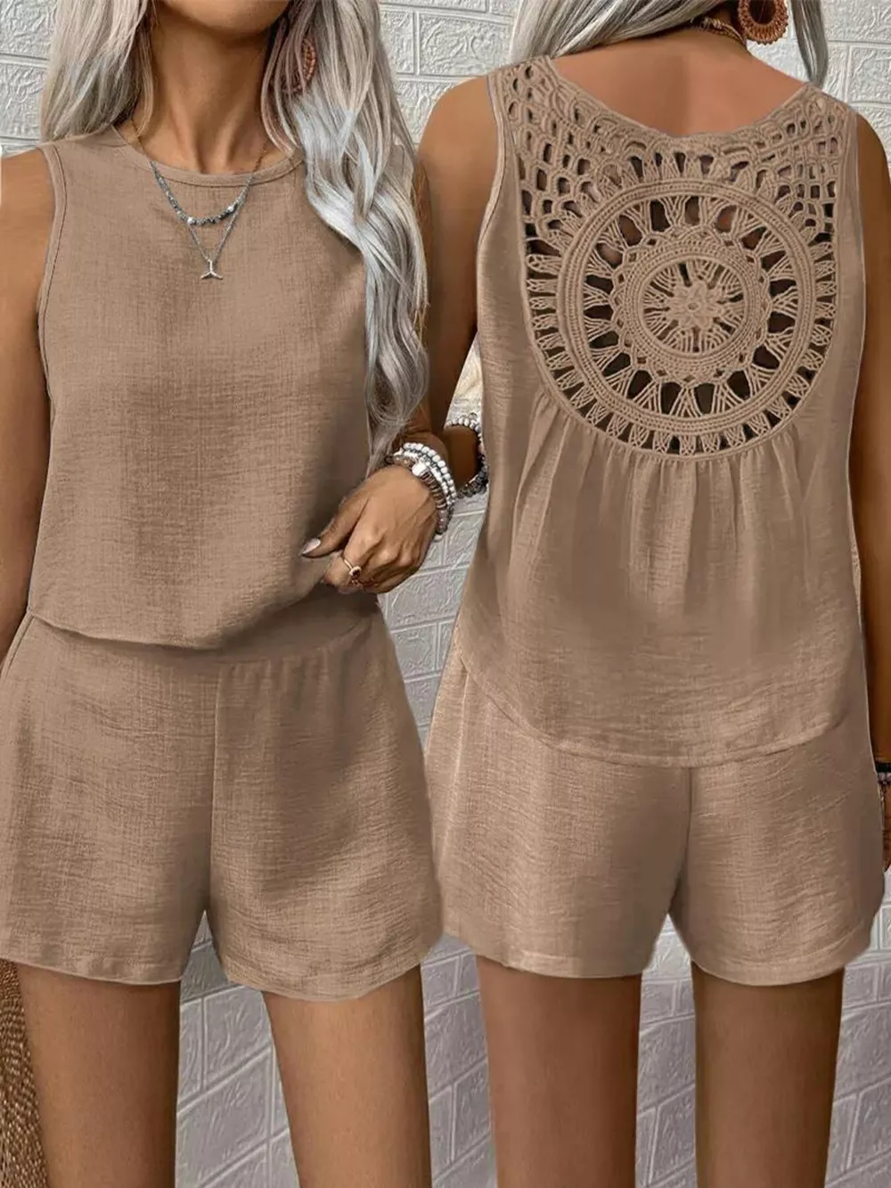 Round Neck Tank Top and Shorts Set, image 11