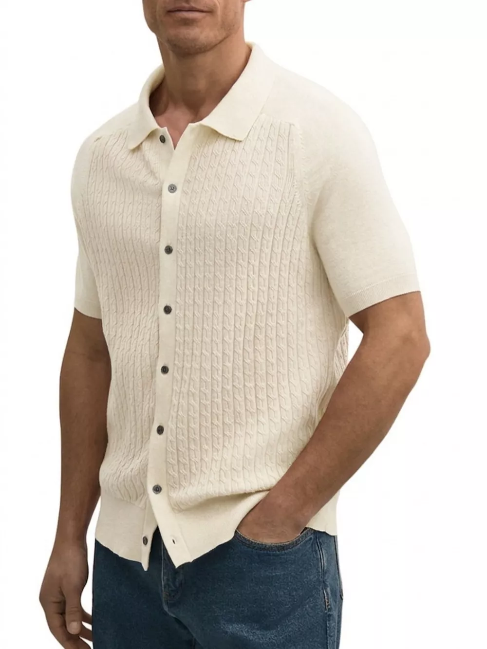 Men's Plus Size Short-Sleeve Textured Knit Cardigan, image 3