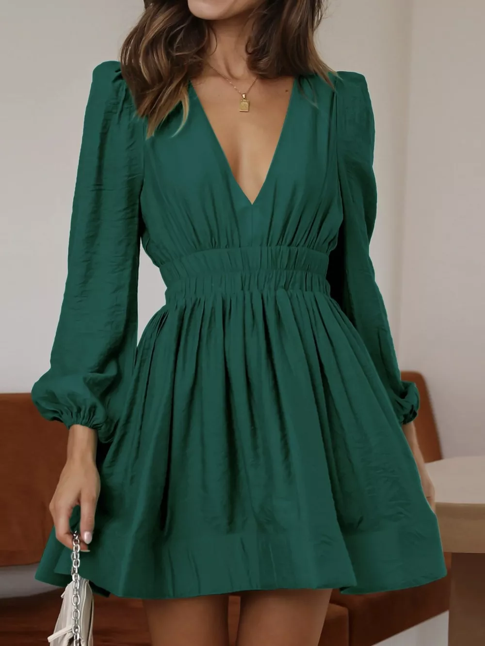 V-Neck Long Sleeve Mini Dress, image 14