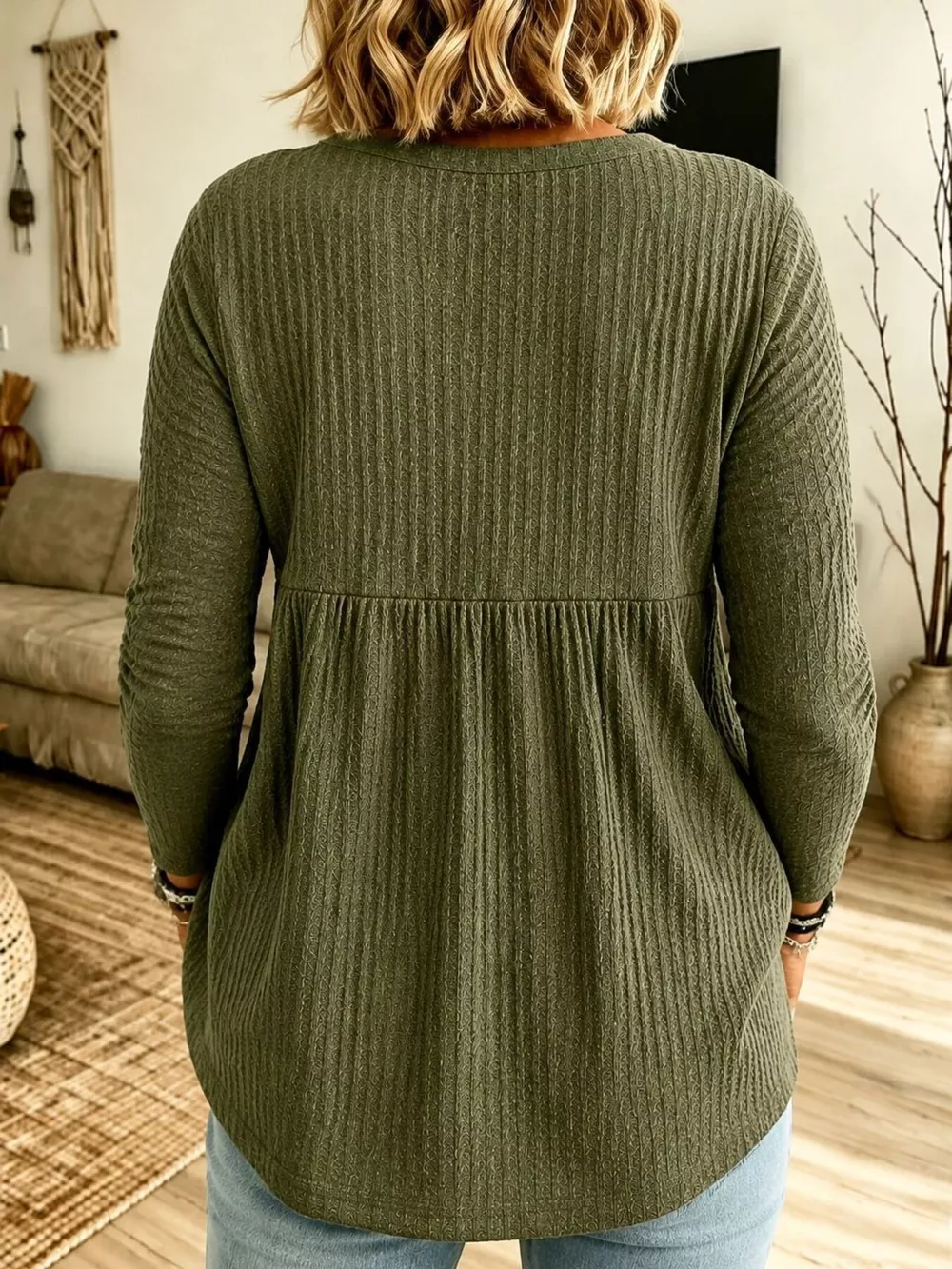 Button Detail Knitted Casual Top, image 9